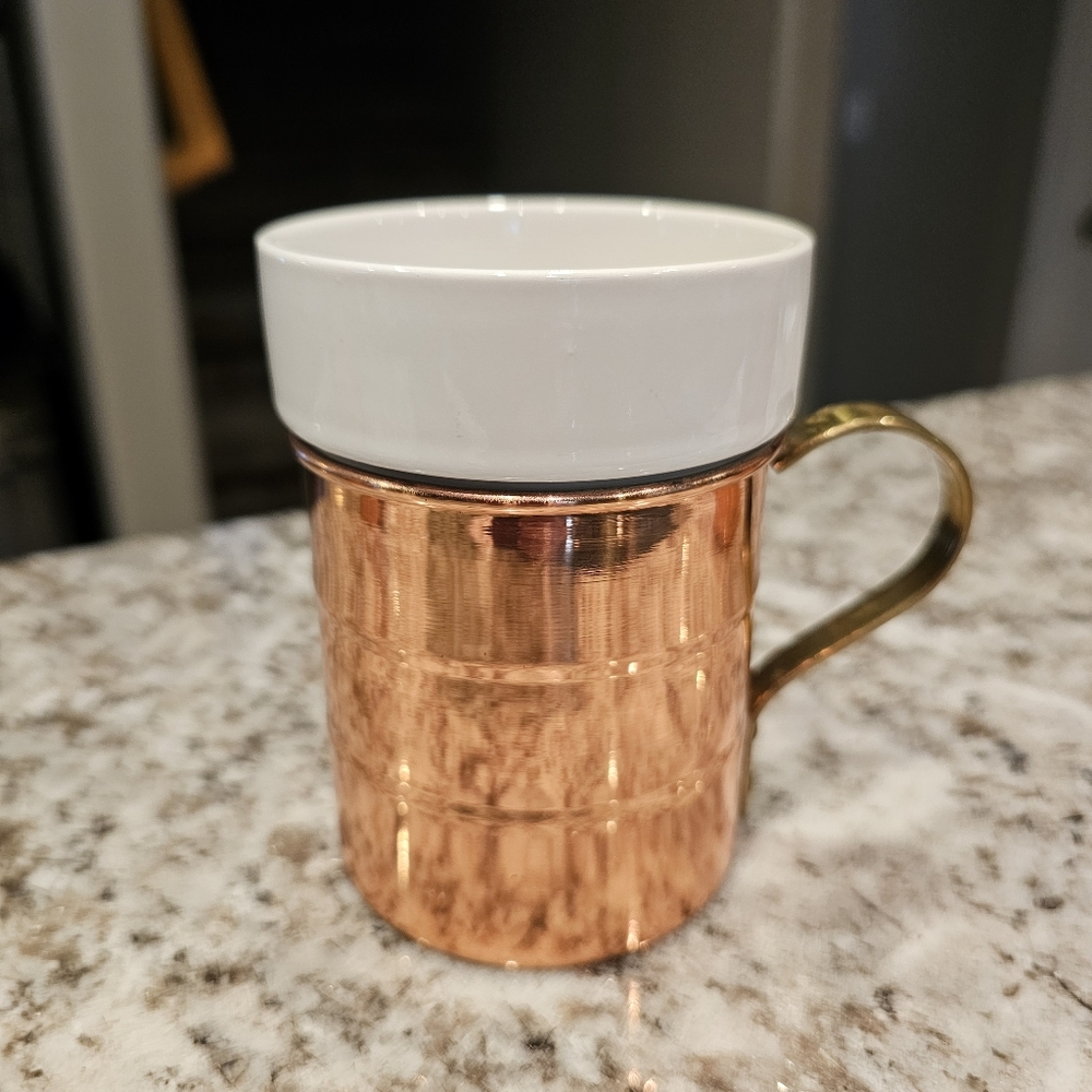 Bakerhart Copper and White Mug with Gold Handle